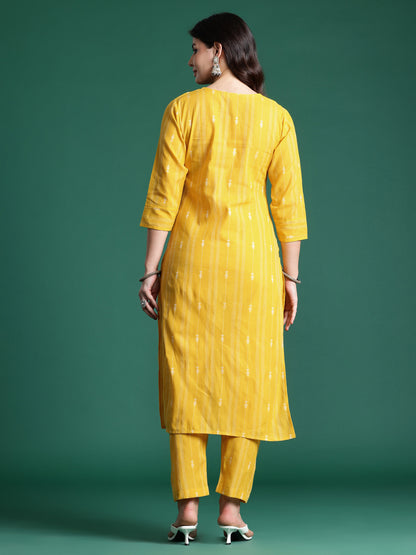 Ethnic Motifs Embroidered Thread Work Pure Cotton Kurta with Trousers