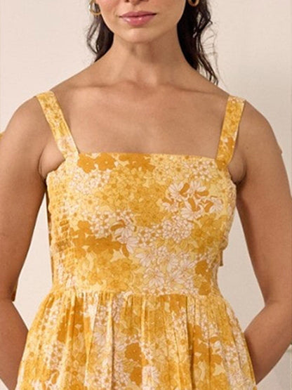 Dhiyona AY Women's Floral Printed Sleeveless Cotton Fit & Flared Ethnic Dress