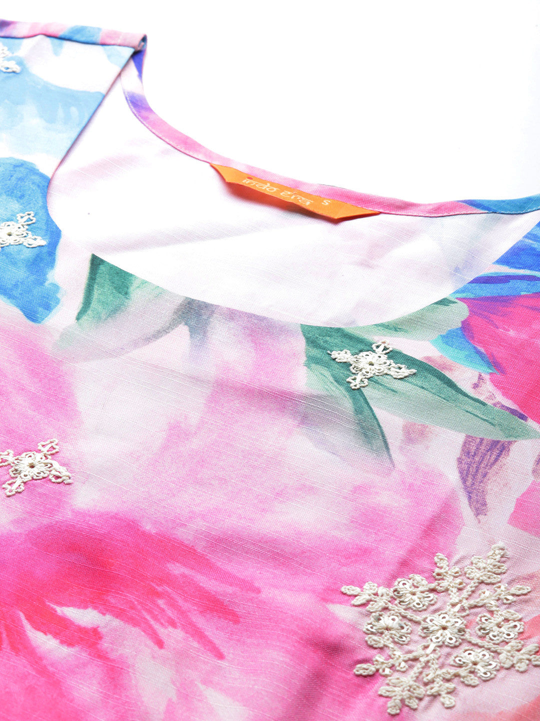 Floral Embroidered Empire Thread Work Kurta With Trousers & Dupatta