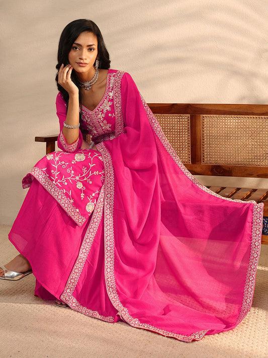 Pink Embroidered Sharara Suit Set with Dupatta