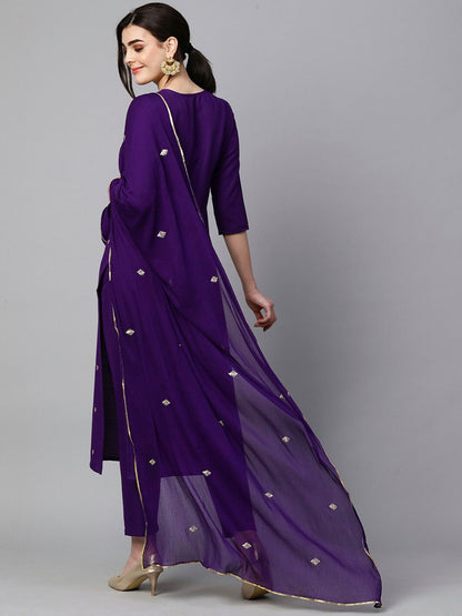 Dhiyona KL Floral Embroidered Regular Thread Work Kurta with Trouser & Dupatta