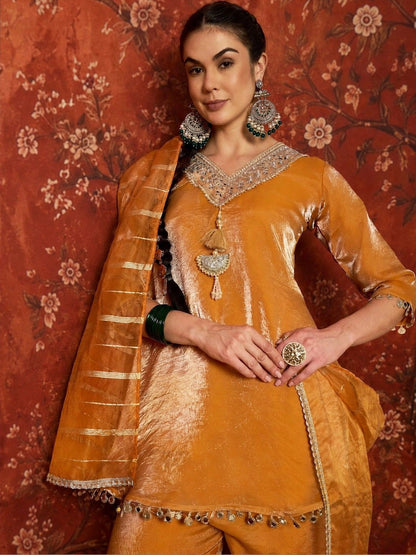 Women Regular Thread Work Pure Silk Kurta with Palazzos & With Dupatta