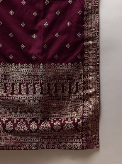 Dhiyona KL Floral Woven Design Zari Straight Kurta With Trousers & Dupatta