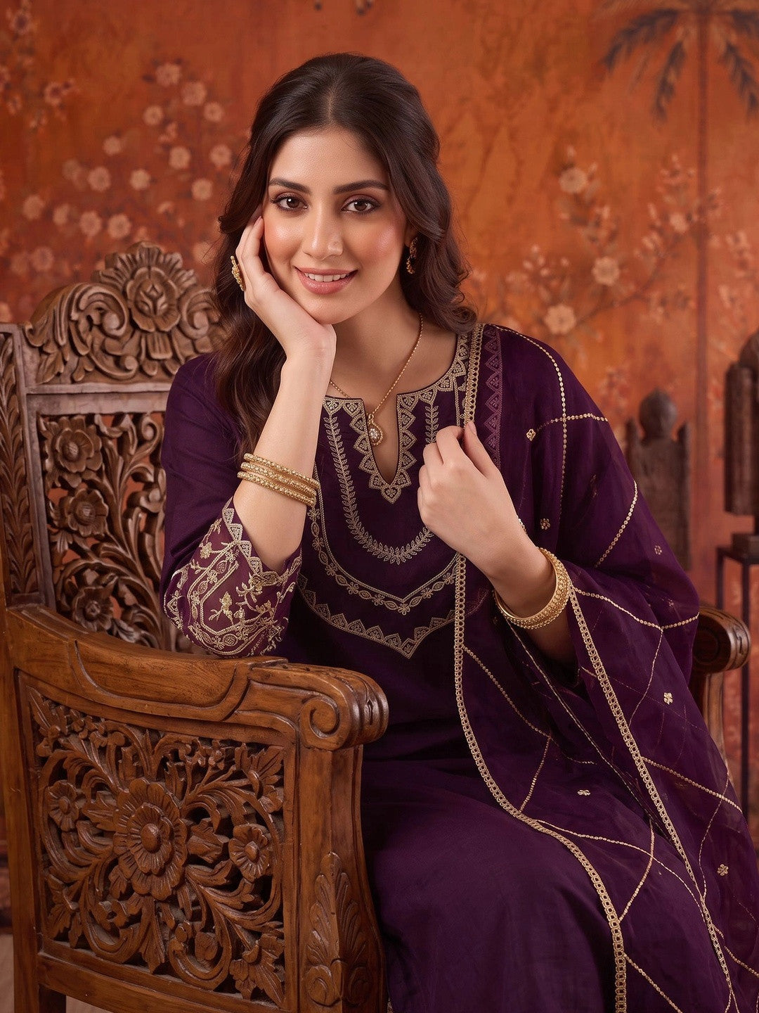 Embroidered Round Neck Kurta Sets