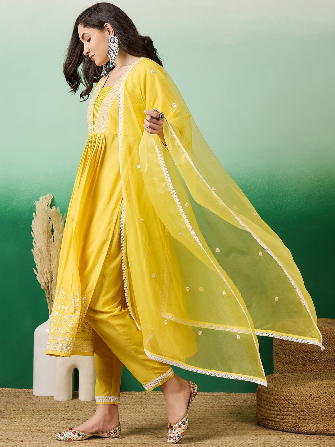 Dhiyona SN Women's Ethnic Motifs Embroidered Sequinned Straight Kurta With Trousers And Dupatta