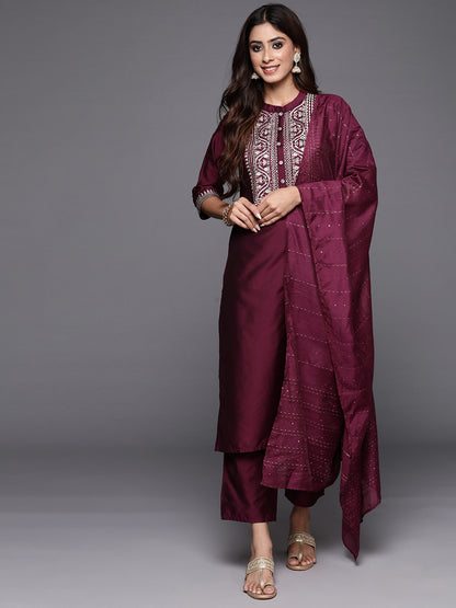 Women Ethnic Motifs Embroidered Regular Sequinned Kurta with Trousers & With Dupatta