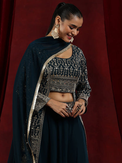 Dhiyona LL Floral Embroidered Sequined Kurta With Palazzos & Dupatta