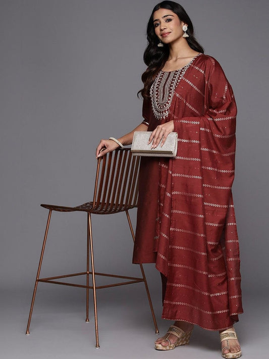 Women Ethnic Motifs Embroidered Regular Thread Work Kurta with Trousers & With Dupatta