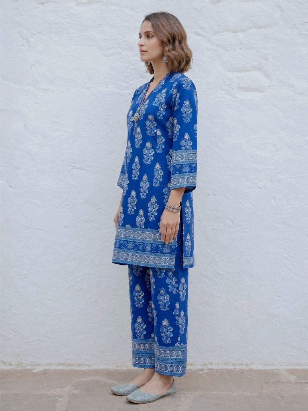 Swades cobalt printed cotton co-ord set