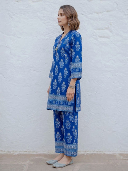 Swades cobalt printed cotton co-ord set