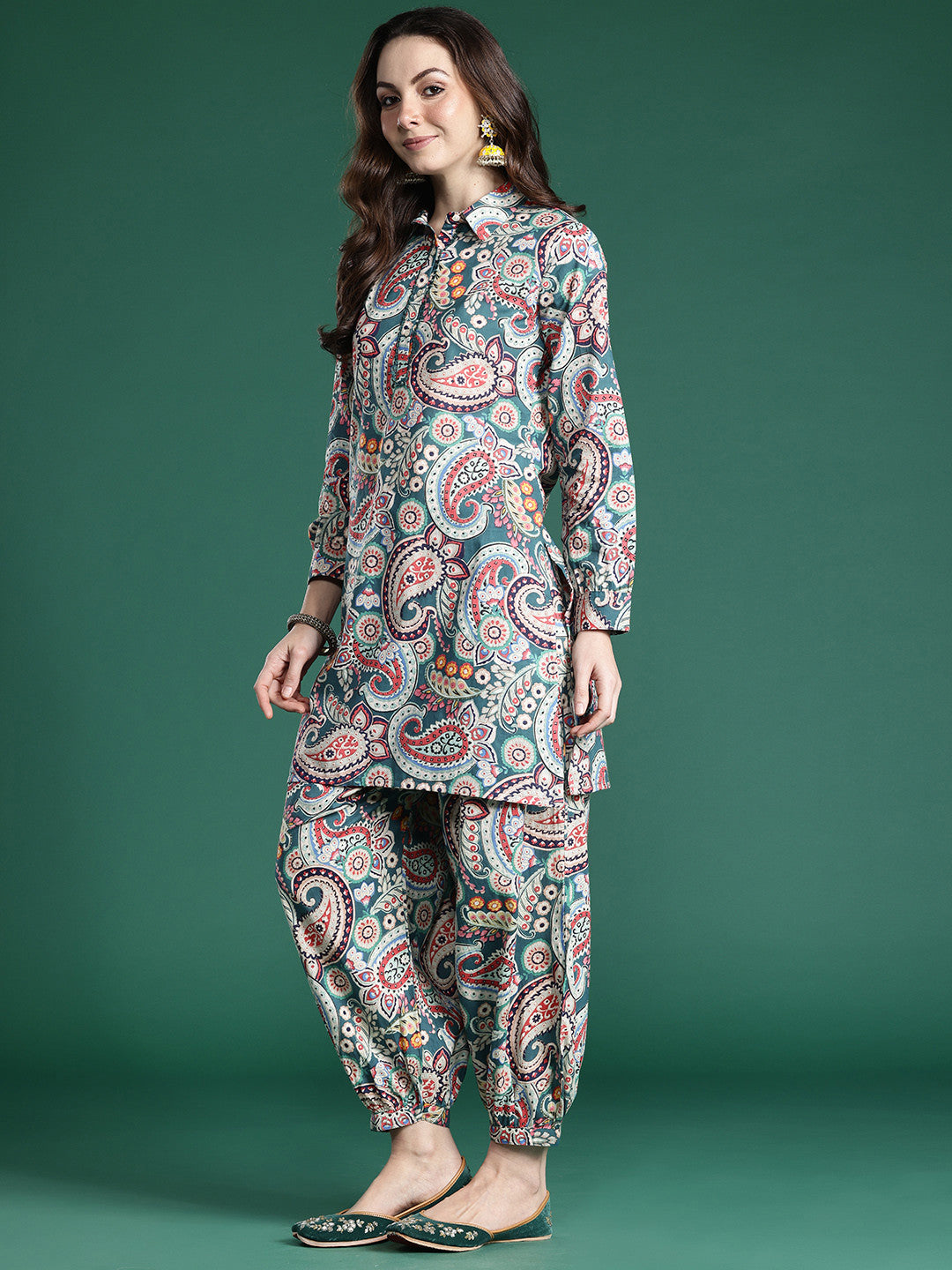 Paisley Printed Pure Cotton Kurta with Salwar