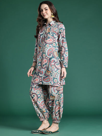 Paisley Printed Pure Cotton Kurta with Salwar