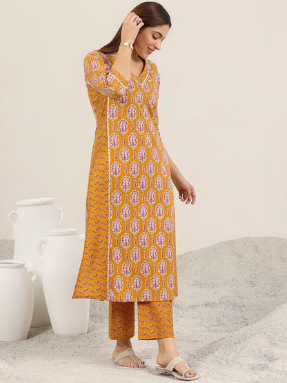 Floral Printed V-Neck Straight Kurta With Trouser