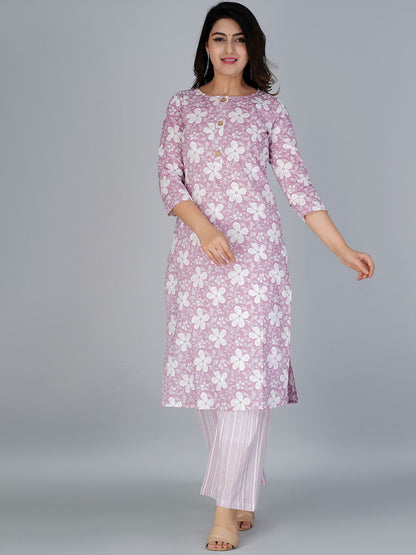 Dhiyona KL Floral Printed Regular Pure Cotton Kurta With Palazzos & With Dupatta