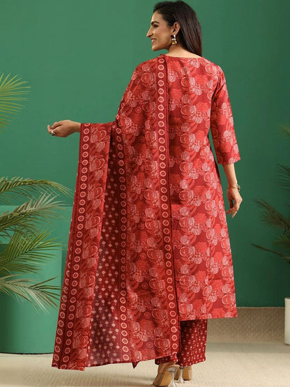 Women Ethnic Motifs Printed Regular Thread Work Kurta with Trousers & With Dupatta