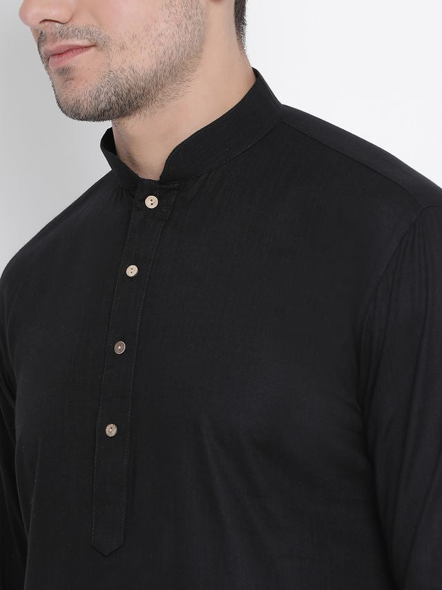 Men's Black Cotton Linen Straight Kurta Pyjama Set