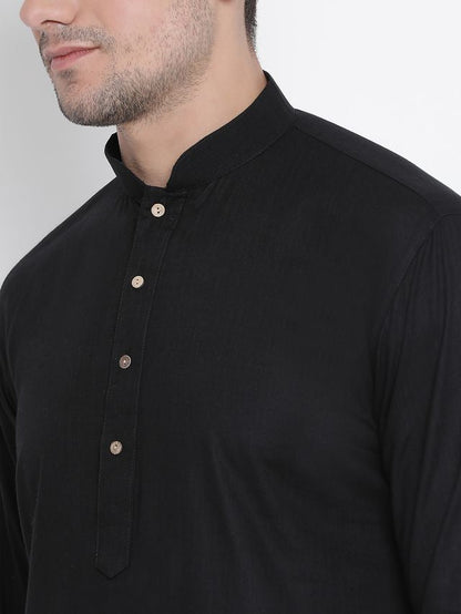 Men's Black Cotton Linen Straight Kurta Pyjama Set