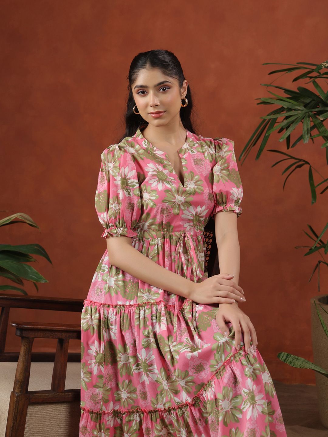 Dhiyona AY Women's Printed Tiered Cotton Maxi Ethnic Dress