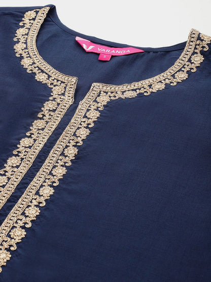 Dhiyona VA Ethnic Motifs Embroidered Zari Kurta With Palazzos & Dupatta