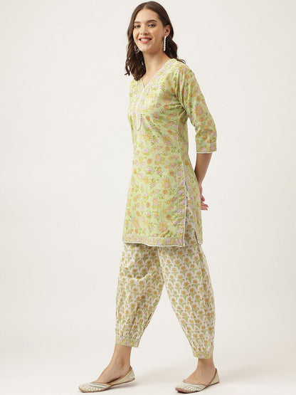 Dhiyona KL Floral Printed Gotta Patti Pure Cotton Kurta With Salwar & Dupatta