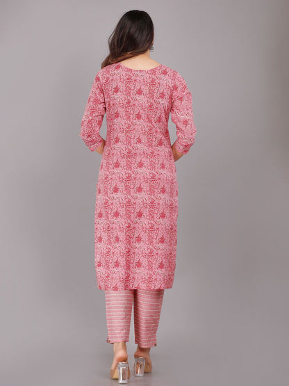 Dhiyona KL Embroidered Floral Printed Pure Cotton Regular Kurta with Trousers & Dupatta
