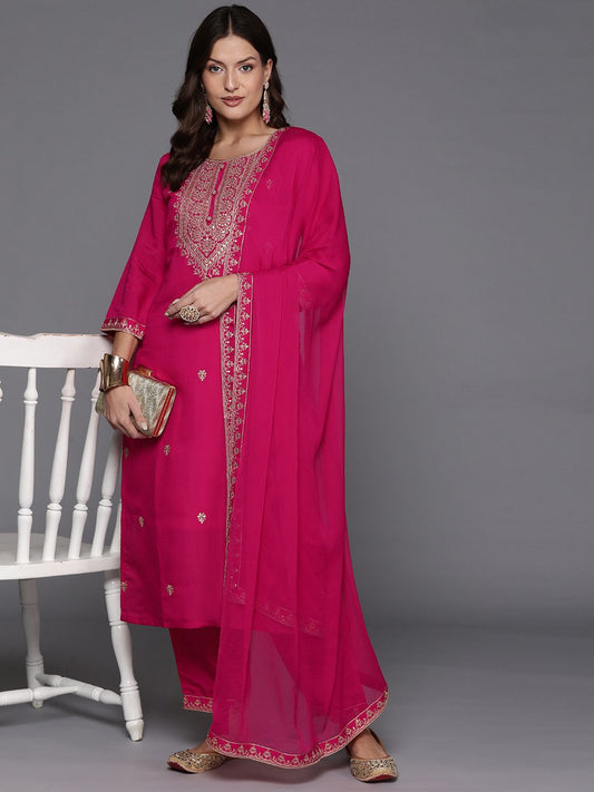 Dhiyona IE Women Ethnic Motifs Yoke Design Regular Sequinned Kurta with Trousers & Dupatta