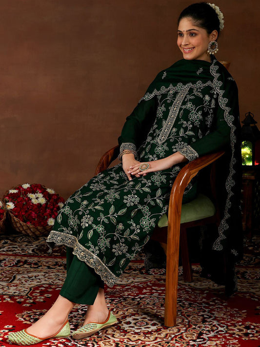 Women Ethnic Motifs Embroidered Regular Kurta with Trousers & With Dupatta