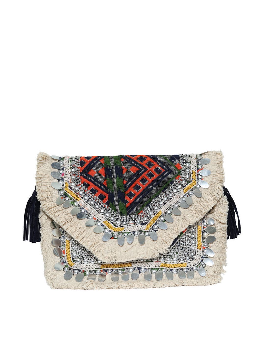 Dhiyona NR Navy Blue & Red Embroidered Foldover Clutch