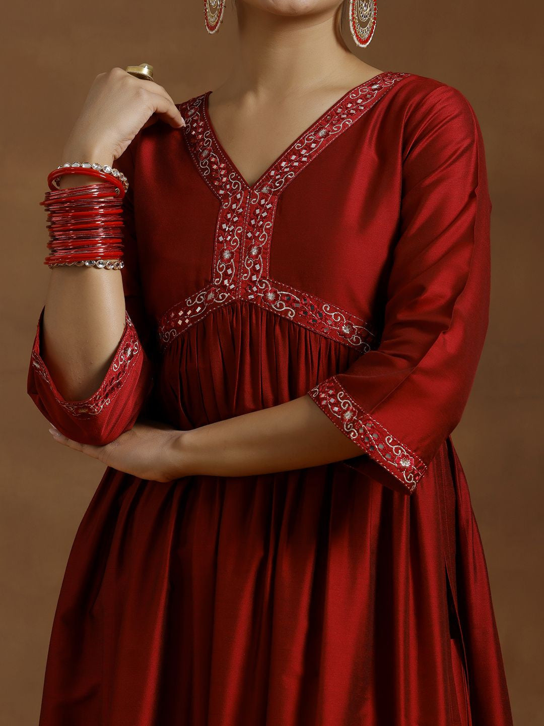 Women Embroidered Regular Mirror Work Kurta with Trousers & With Dupatta