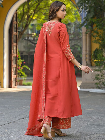 Dhiyona KL Women Embroidered Empire Sequinned Kurta with Palazzos & With Dupatta