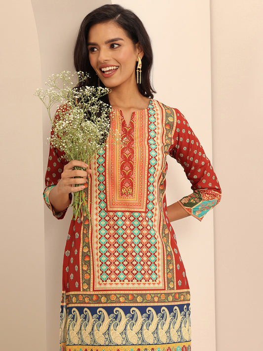Ethnic Motifs Printed Notched Neck Straight Kurta With Palazzos
