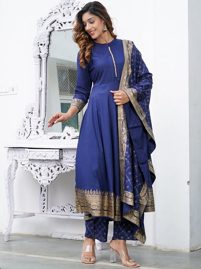 Dhiyona KL Ethnic Motifs Printed Anarkali Kurta with Trousers & Dupatta