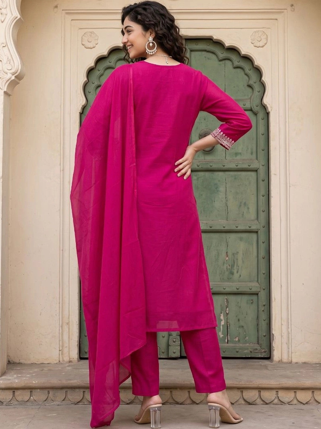 Women Ethnic Motifs Embroidered Regular Thread Work Pure Cotton Kurta with Trousers & With Dupatta