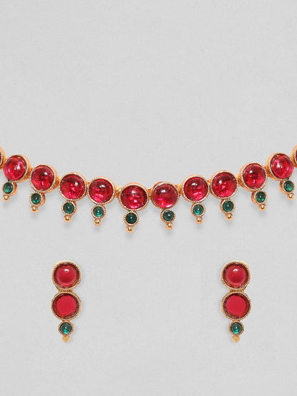 Dhiyona RJ Women's Gold-Plated Red & Green Faux Ruby & Emerald Jewellery Set
