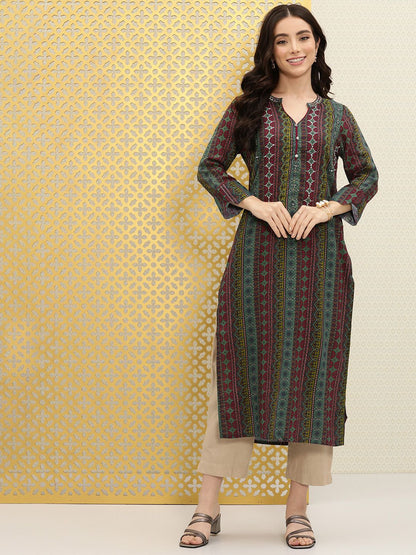 Dhiyona OD  Embroidered Thread Work & Mirror Work Indie Prints Kurta
