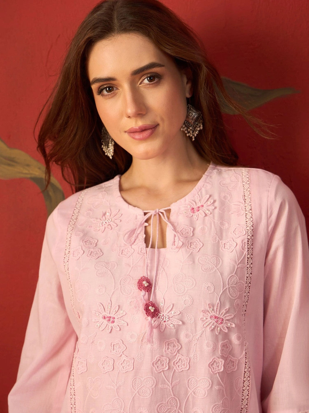 Women Ethnic Motifs Embroidered Regular Thread Work Pure Cotton Kurta with Palazzos