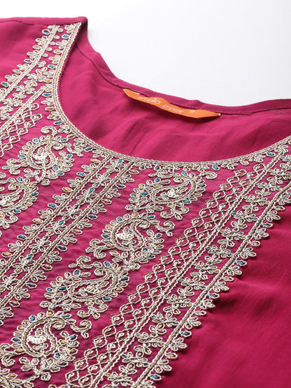 Women Ethnic Motifs Embroidered Zari Liva Kurta With Trousers & Dupatta