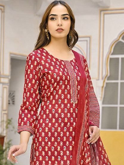 Dhiyona KL Floral Printed Straight Kurta With Trousers And Dupatta
