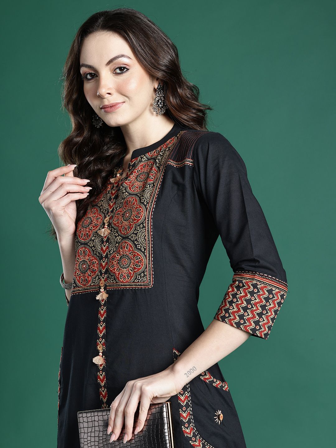 Dhiyona IE Ethnic Motifs Printed Pure Cotton Kurta with Trousers