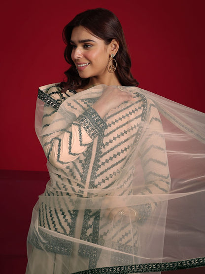 Dhiyona LL Ethnic Motifs Embroidered Straight Kurti With Palazzos & Dupatta