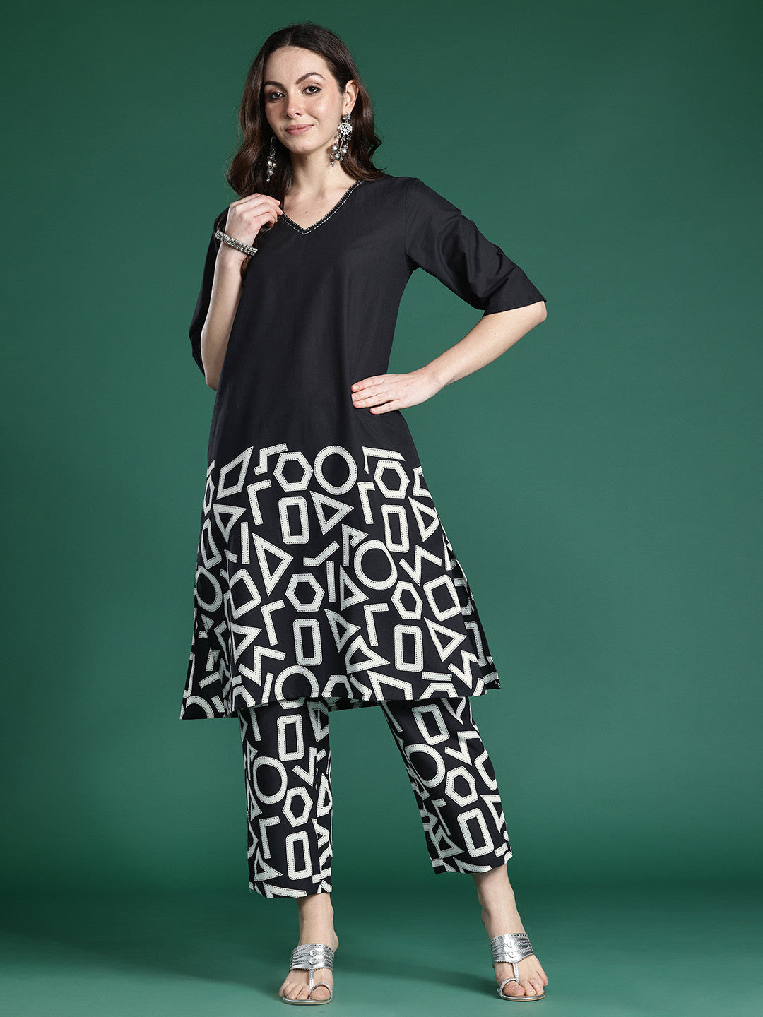 Geometric Printed Pure Cotton Kurta with Palazzos