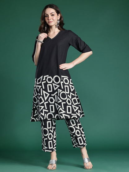 Geometric Printed Pure Cotton Kurta with Palazzos