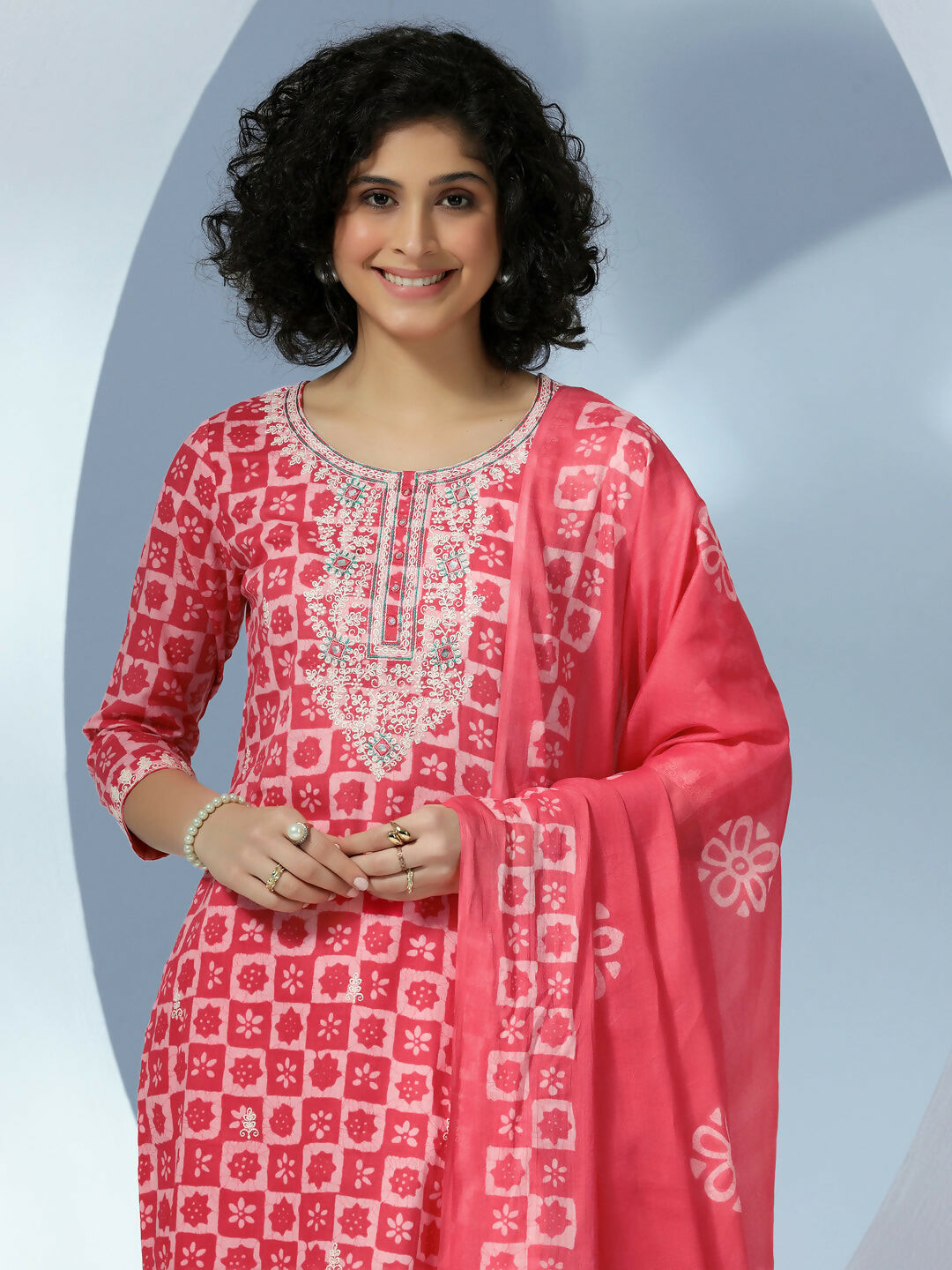 Women's LB Coral Printed Cotton Straight Suit With Dupatta