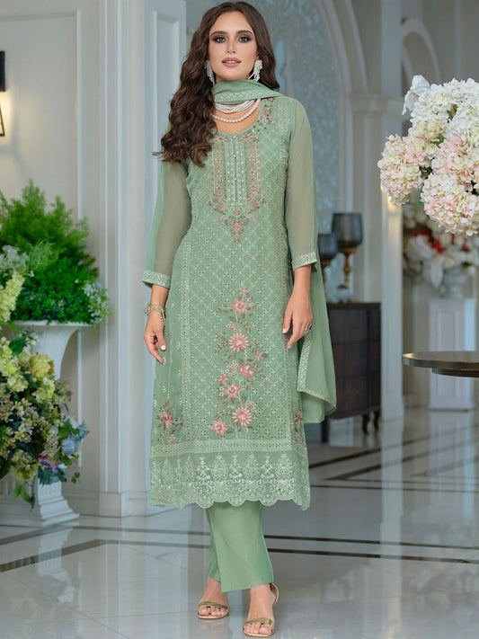 Women Floral Embroidered Kurta with Trousers & Dupatta