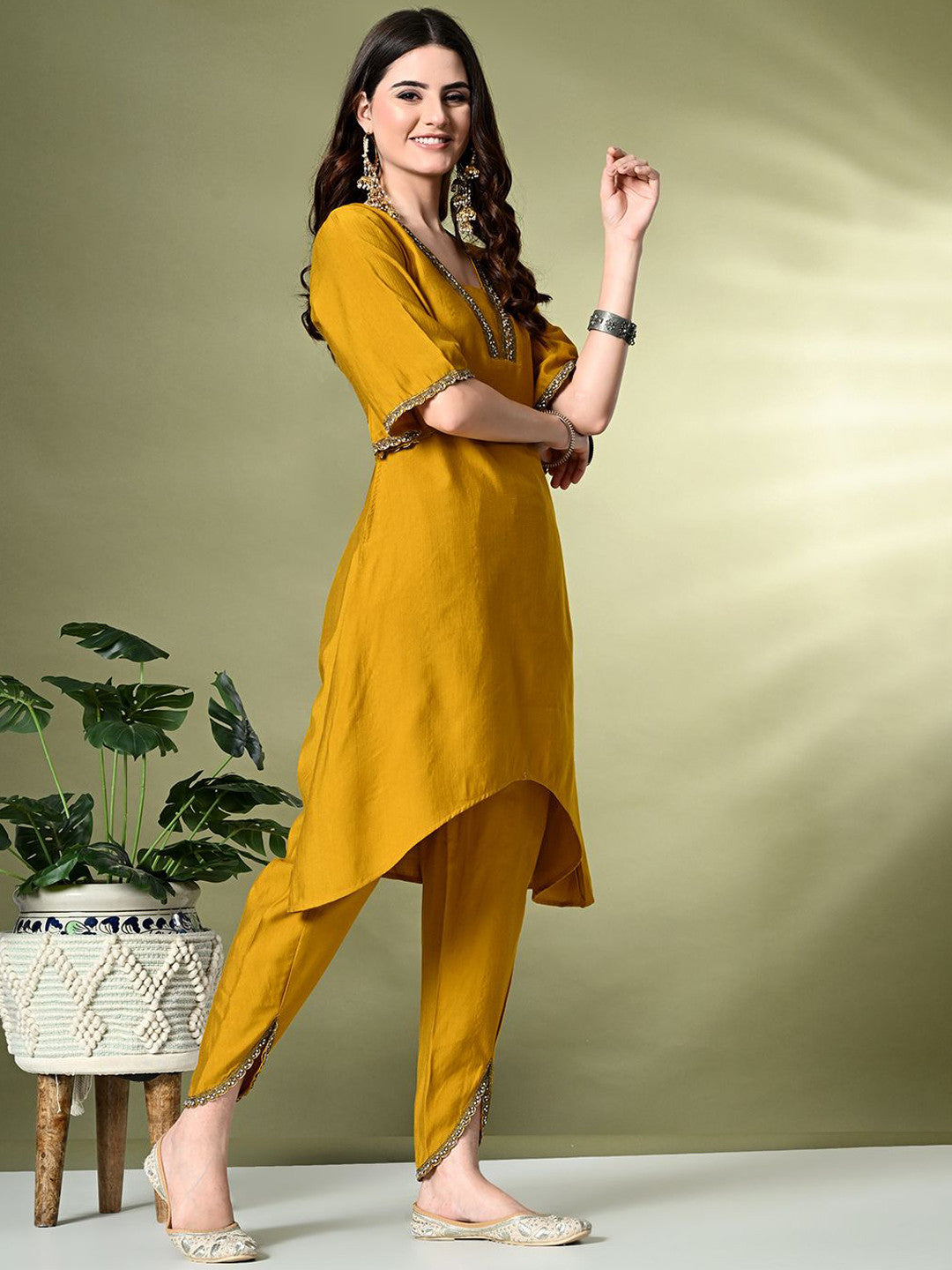 Regular Thread Work Kurta with Dhoti Pants & Dupatta