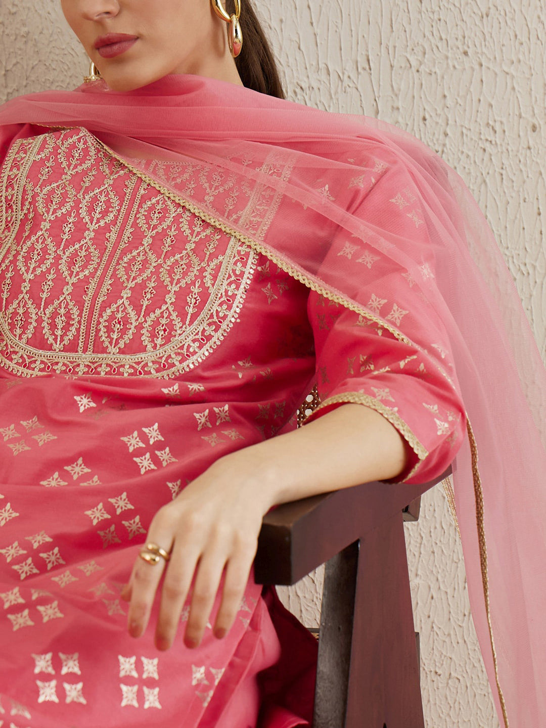 Printed Regular Kurta with Trousers & Dupatta