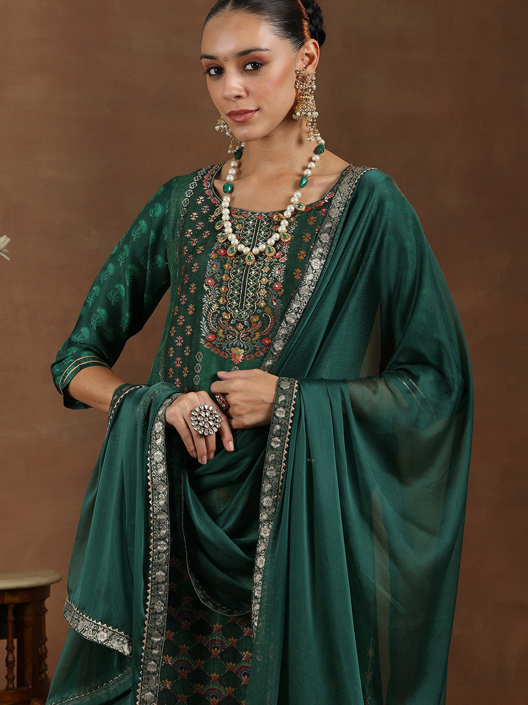 Ethnic Motifs Woven Design Gotta Patti Straight Kurta With Trouser & Dupatta