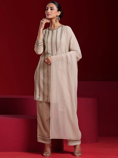 Dhiyona LL Striped Regular Beads and Stones Kurta with Palazzos & With Dupatta