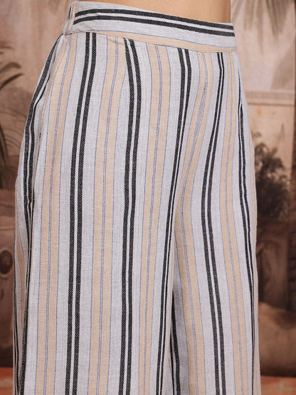Dhiyona SN Women's Striped Pure Cotton Kurta With Palazzos & Dupatta