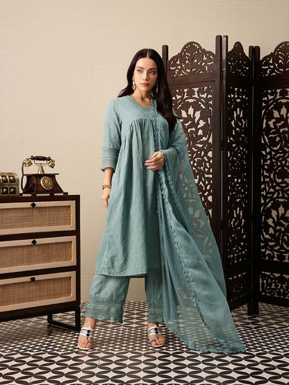 Dhiyona PD Women Empire Pure Cotton Jashn Kurta with Palazzos & Dupatta